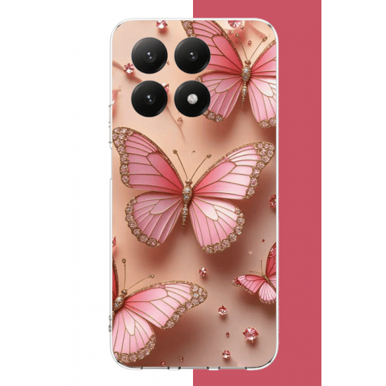 Xiaomi Mi 15T PRO Uyumlu pembe taşlı kelebek UV Baskılı Silikon Kılıf