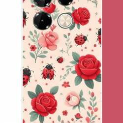 Infinix Note 40 PRO Uyumlu uğur böcek ve gül UV Baskılı Silikon Kılıf