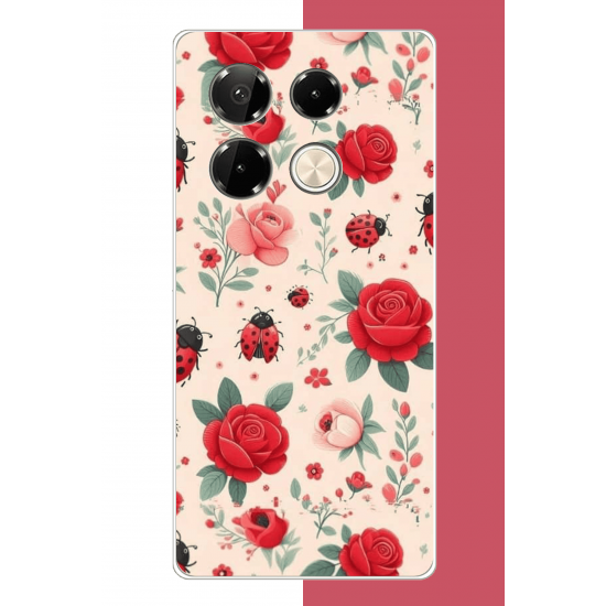 Infinix Note 40 PRO Uyumlu uğur böcek ve gül UV Baskılı Silikon Kılıf