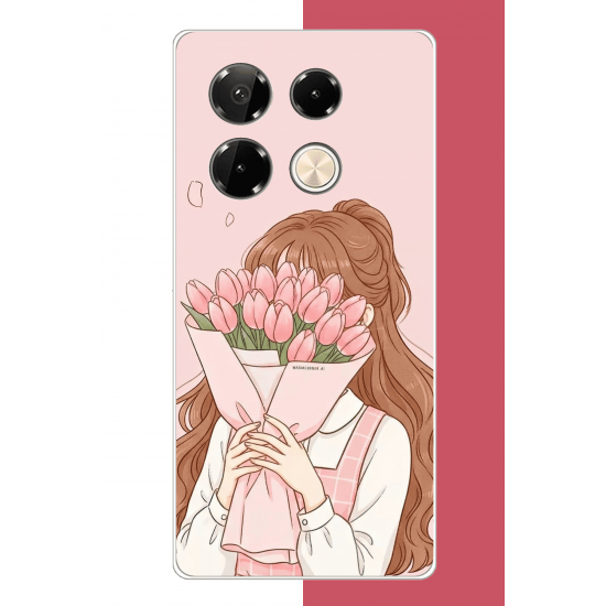 Infinix Note 40 PRO Uyumlu lale buketli kız UV Baskılı Silikon Kılıf