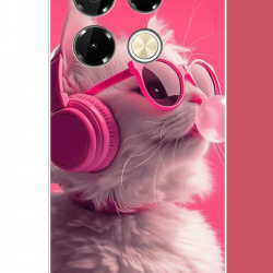 Infinix Note 40 PRO Uyumlu pembe gözlüklü kedi UV Baskılı Silikon Kılıf