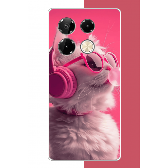Infinix Note 40 PRO Uyumlu pembe gözlüklü kedi UV Baskılı Silikon Kılıf