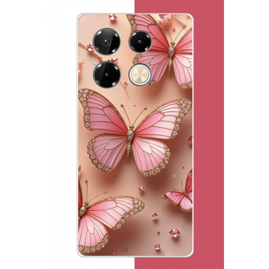 Infinix Note 40 PRO Uyumlu pembe taşlı kelebek UV Baskılı Silikon Kılıf