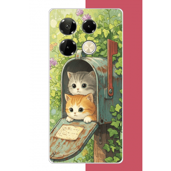 Infinix Note 40 PRO Uyumlu posta kutusundaki kedi UV Baskılı Silikon Kılıf