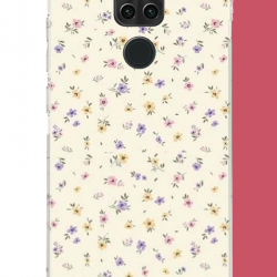 Redmi Note 9 Uyumlu sarı lila çiçek UV Baskılı Silikon Kılıf