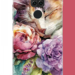Redmi Note 9 Uyumlu sulu boya kedi UV Baskılı Silikon Kılıf