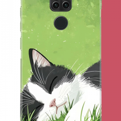 Redmi Note 9 Uyumlu uyuyan kedi UV Baskılı Silikon Kılıf