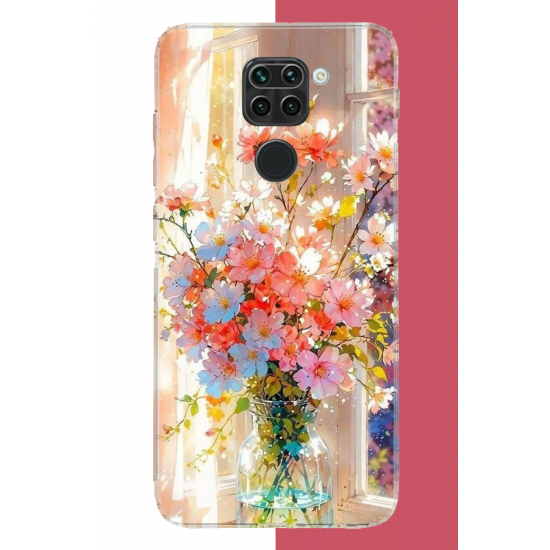 Redmi Note 9 Uyumlu vazodaki çiçek UV Baskılı Silikon Kılıf