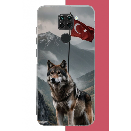Redmi Note 9 Uyumlu Ulu Kurt UV Baskılı Silikon Kılıf