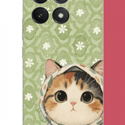 POCO F6 PRO Uyumlu yeşil fularlı kedi UV Baskılı Silikon Kılıf