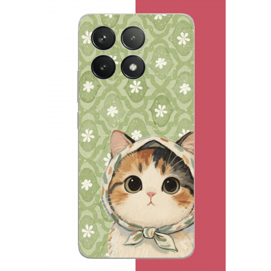 POCO F6 PRO Uyumlu yeşil fularlı kedi UV Baskılı Silikon Kılıf