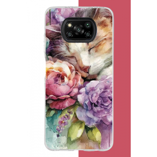 Poco X3-X3 Pro-Nfc Uyumlu Sulu Boya Kedi Uv Baskılı Silikon Kılıf