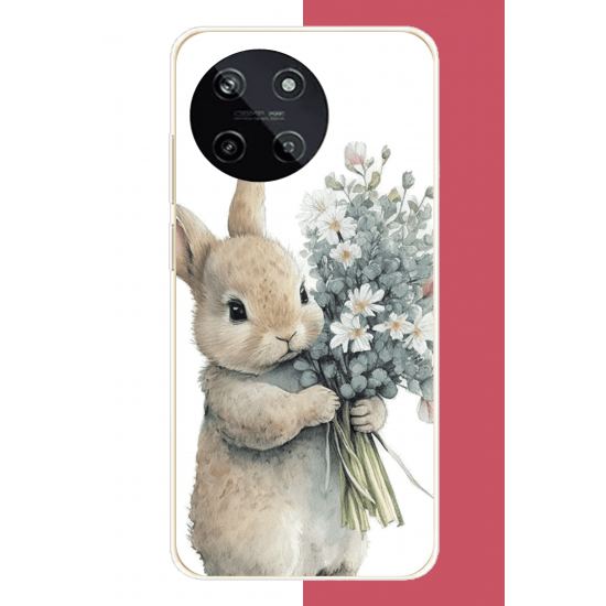 Realme 11 4G Uyumlu çiçek tutan tavşan.jpeg UV Baskılı Silikon Kılıf
