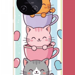 Realme 11 4G Uyumlu kawaii fincandaki kediler UV Baskılı Silikon Kılıf