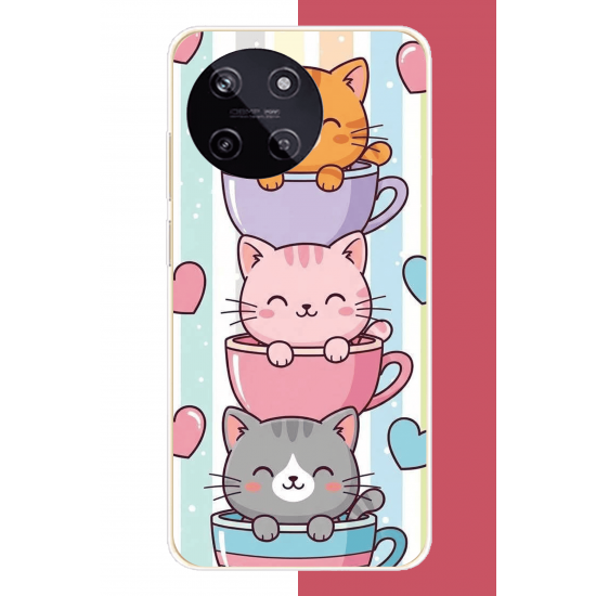 Realme 11 4G Uyumlu kawaii fincandaki kediler UV Baskılı Silikon Kılıf