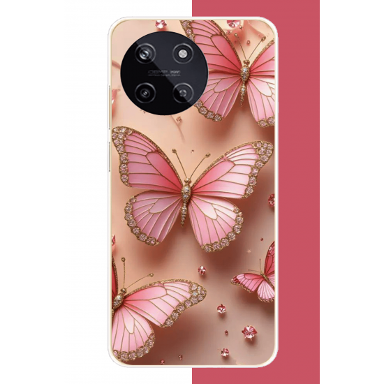 Realme 11 4G Uyumlu pembe taşlı kelebek UV Baskılı Silikon Kılıf