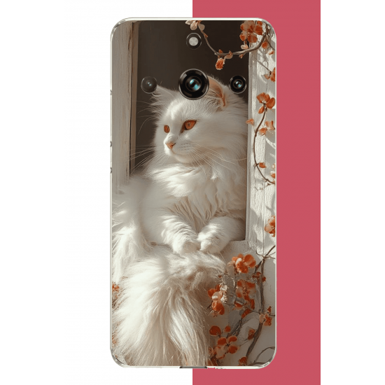 Realme 11 PRO-11 PRO PLUS Uyumlu penceredeki beyaz kedi UV Baskılı Silikon Kılıf