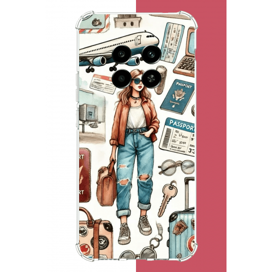 Realme 12 4G-12 Plus Uyumlu vintage-travel UV Baskılı Silikon Kılıf