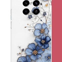 Realme 12 4G-12 Plus Uyumlu mavi çiçek UV Baskılı Silikon Kılıf