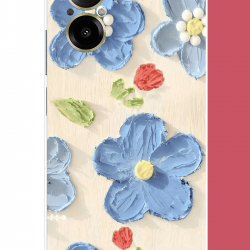 Realme 12 Lite Uyumlu tuvaldeki mavi çiçek UV Baskılı Silikon Kılıf