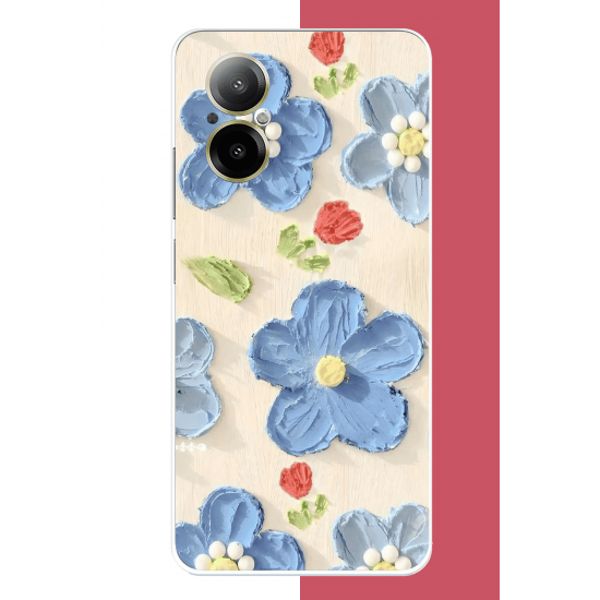 Realme 12 Lite Uyumlu tuvaldeki mavi çiçek UV Baskılı Silikon Kılıf
