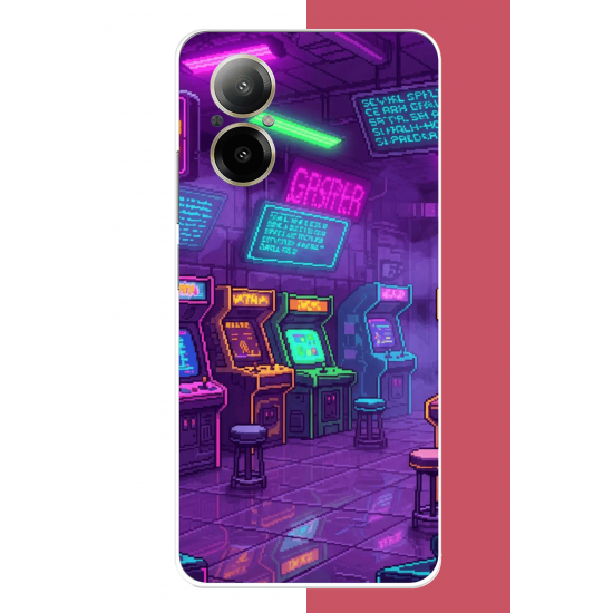 Realme 12 Lite Uyumlu Cyberpunk neon arcade UV Baskılı Silikon Kılıf