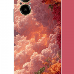 Realme 12 Lite Uyumlu Kırmızı Bulut Ve Çiçekler Uv Baskılı Silikon Kılıf