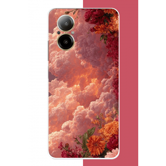 Realme 12 Lite Uyumlu Kırmızı Bulut Ve Çiçekler Uv Baskılı Silikon Kılıf Realme 12 Lite Uyumlu Kırmızı Bulut Ve Çiçekler Uv Baskılı Silikon Kılıf