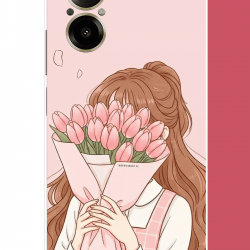 Realme 12 Lite Uyumlu lale buketli kız UV Baskılı Silikon Kılıf