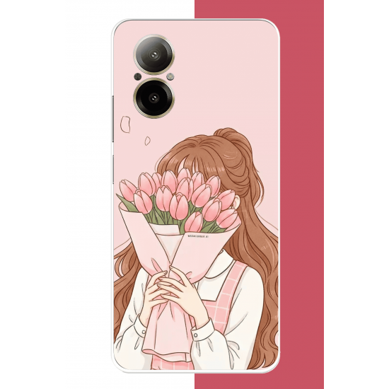 Realme 12 Lite Uyumlu lale buketli kız UV Baskılı Silikon Kılıf
