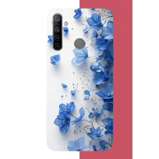 Realme 5i - 6i - C3 Uyumlu mavi çiçek2 UV Baskılı Silikon Kılıf