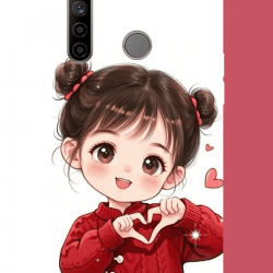 Realme 5i - 6i - C3 Uyumlu kawaii kalpli kız UV Baskılı Silikon Kılıf