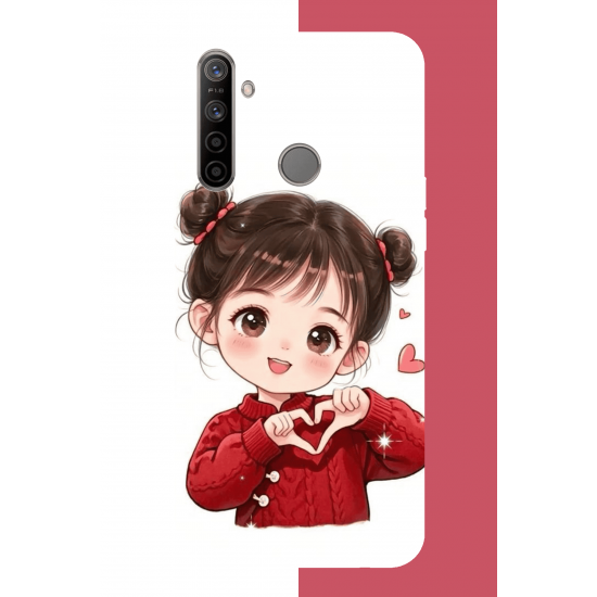 Realme 5i - 6i - C3 Uyumlu kawaii kalpli kız UV Baskılı Silikon Kılıf