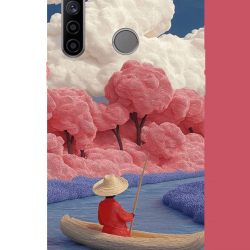 Realme 5i - 6i - C3 Uyumlu kayık ve pembe ağaç UV Baskılı Silikon Kılıf