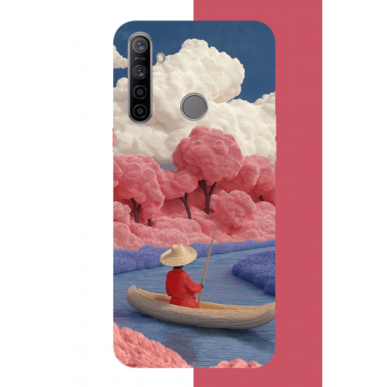 Realme 5i - 6i - C3 Uyumlu kayık ve pembe ağaç UV Baskılı Silikon Kılıf Realme 5i - 6i - C3 Uyumlu kayık ve pembe ağaç UV Baskılı Silikon Kılıf