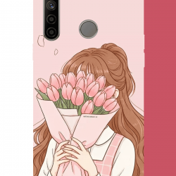 Realme 5i - 6i - C3 Uyumlu lale buketli kız UV Baskılı Silikon Kılıf