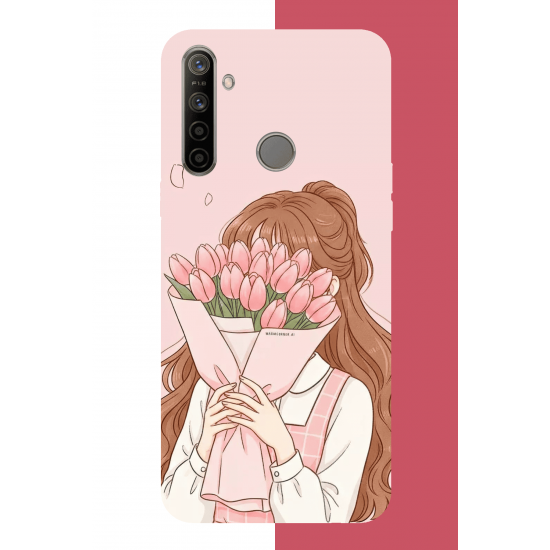 Realme 5i - 6i - C3 Uyumlu lale buketli kız UV Baskılı Silikon Kılıf Realme 5i - 6i - C3 Uyumlu lale buketli kız UV Baskılı Silikon Kılıf