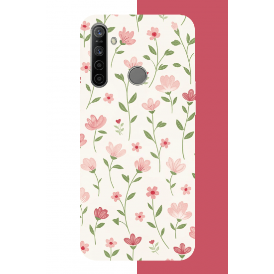 Realme 5i - 6i - C3 Uyumlu pembe çiçekli pattern1 UV Baskılı Silikon Kılıf