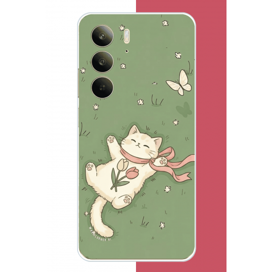Realme C75 Uyumlu fularlı kedi UV Baskılı Silikon Kılıf