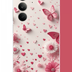 Realme C75 Uyumlu pembe kelebek UV Baskılı Silikon Kılıf