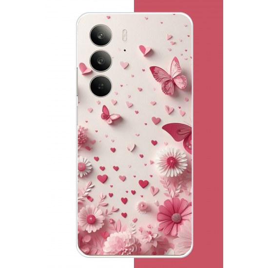 Realme C75 Uyumlu pembe kelebek UV Baskılı Silikon Kılıf