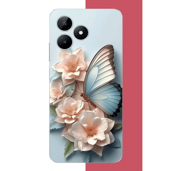 Realme Note 50 Uyumlu mavi kanatlı kelebek UV Baskılı Silikon Kılıf
