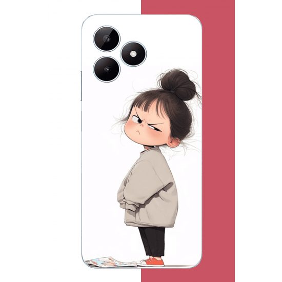 Realme Note 50 Uyumlu kawaii sinirli kız UV Baskılı Silikon Kılıf