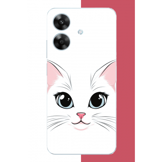 Realme Note 60 Uyumlu kedi yüzü UV Baskılı Silikon Kılıf