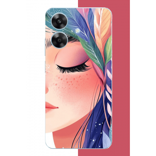 Realme Note 60 Uyumlu renkli yaprak saçlı kız.jpeg UV Baskılı Silikon Kılıf