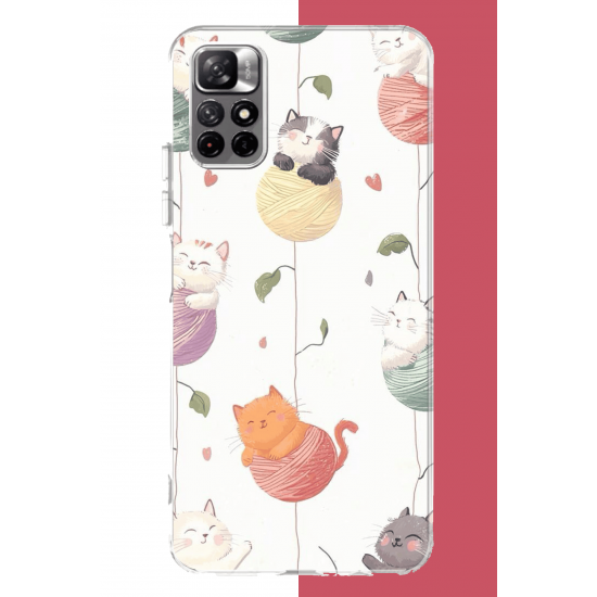 Redmi 10 Uyumlu yumaktaki kediler UV Baskılı Silikon Kılıf