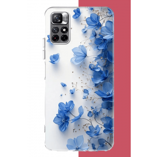Redmi 10 Uyumlu mavi çiçek2 UV Baskılı Silikon Kılıf