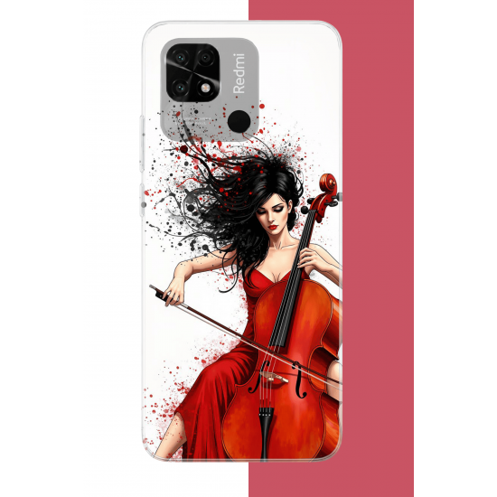 Redmi 10C - POCO C40 Uyumlu çello çalan kadın UV Baskılı Silikon Kılıf