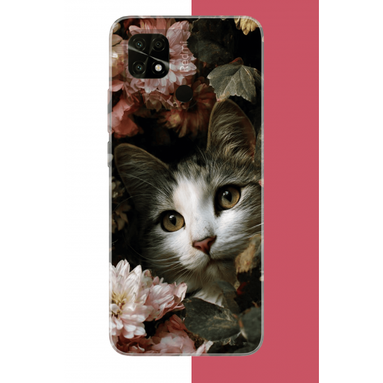 Redmi 10C - POCO C40 Uyumlu çiçeklere gizlenen kedi UV Baskılı Silikon Kılıf Redmi 10C - POCO C40 Uyumlu çiçeklere gizlenen kedi UV Baskılı Silikon Kılıf