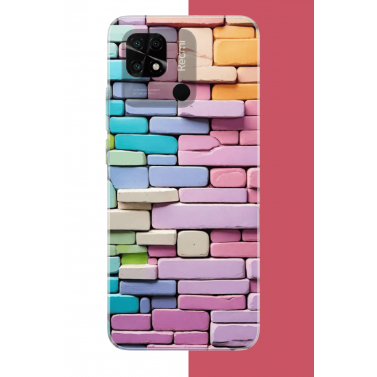 Redmi 10C - POCO C40 Uyumlu renkli tuğla UV Baskılı Silikon Kılıf